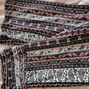 Burgundy, black, white boho soft pants Size Large, soft stretch material